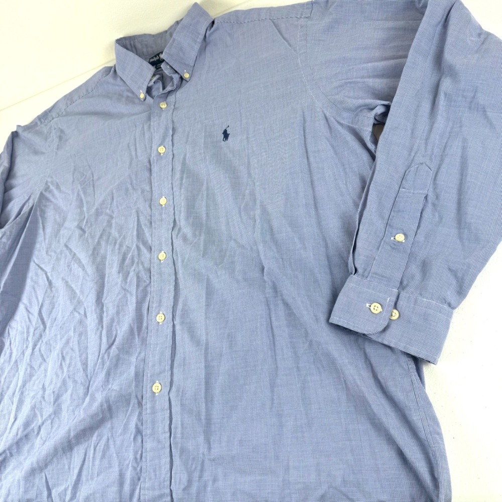 Polo Ralph Lauren Yarmouth Blue Micro‎ Check Button Down Shirt Mens XL Cotton